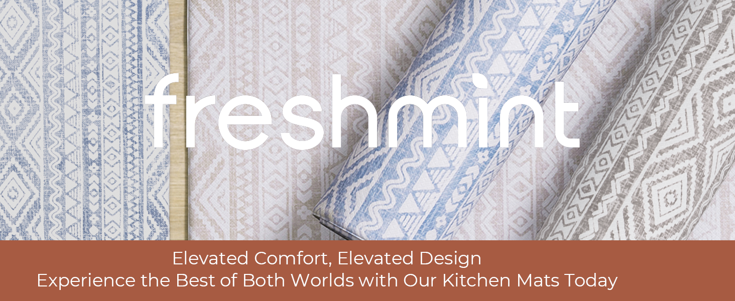 FRESHMINT Anti Fatigue Kitchen Mats for Floor 2 Piece Set, Waterproof & Non-Skid Boho Kitchen Rugs, Cushioned Kitchen Mat for Standing Washable Comfort Desk Kitchen Runners, 17x30+17x47