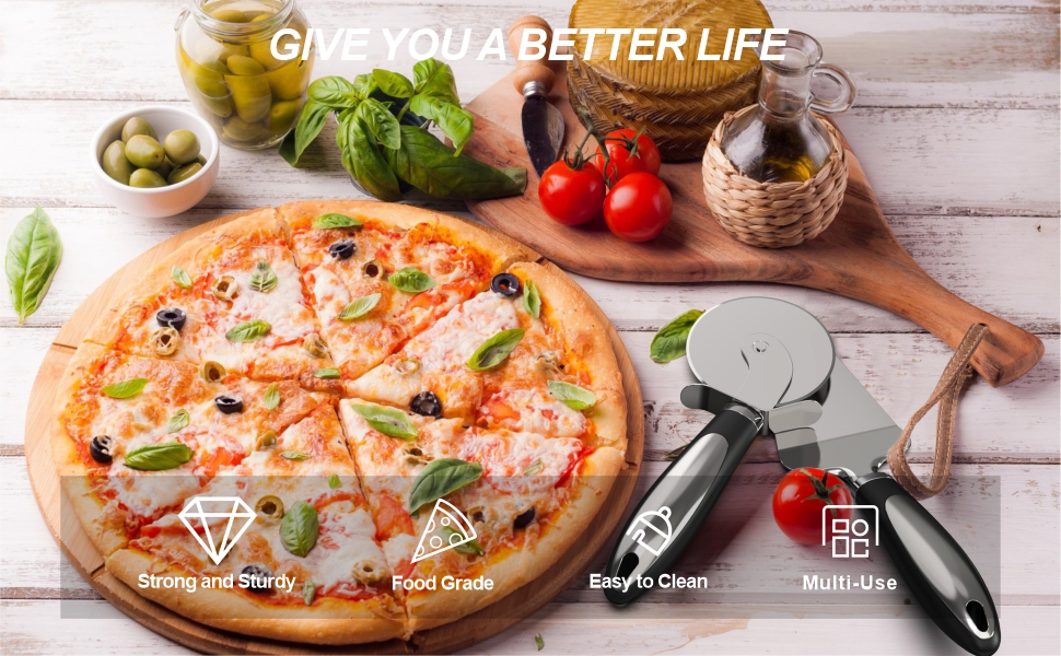 2PCS Pizza Wheel Cutter and Pie Server - Non-Slip Handle, Sharp Stainless Steel Pizza Slicer
