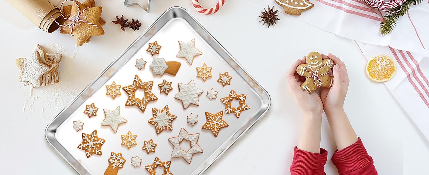 TeamFar Baking Sheet, 17.6’’ x 13’’ x 1’’ Stainless Steel Large Cookie Sheet Baking Tray Pan for Oven, Non-Toxic & Healthy, Rust Free & Heavy Duty, Mirror Finish & Dishwasher Safe