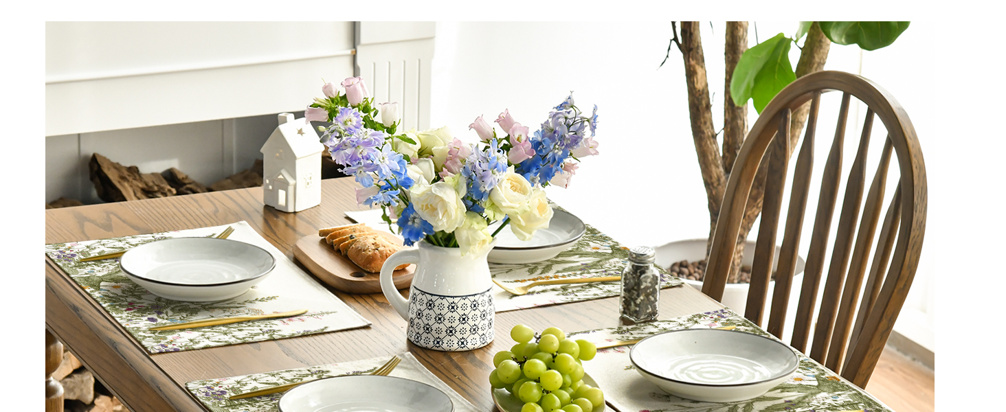 Artoid Mode Antique Herbs and Wild Flowers Summer Placemats Set of 4, 12x18 Inch Seasonal Wildflower Spring Table Mats for Party Kitchen Dining Decoration