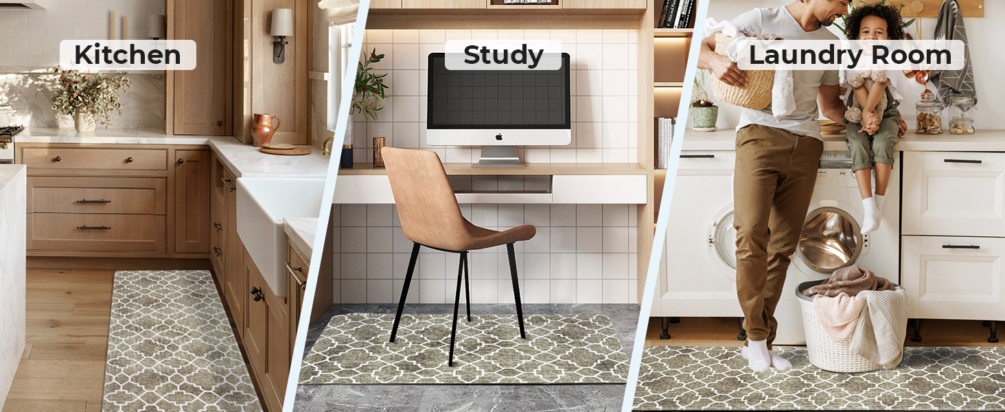 FRESHMINT Kitchen Mat Set of 2, Anti-Fatigue Cushioned Kitchen Mats for Floor, Waterproof Non Slip Comfort Standing Mat, Boho Kitchen Rug for Kitchen Decor, Sink, Office, 17