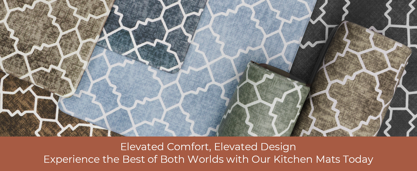 FRESHMINT Kitchen Mat Set of 2, Anti-Fatigue Cushioned Kitchen Mats for Floor, Waterproof Non Slip Comfort Standing Mat, Boho Kitchen Rug for Kitchen Decor, Sink, Office, 17