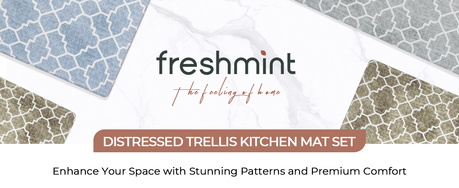 FRESHMINT Kitchen Mat Set of 2, Anti-Fatigue Cushioned Kitchen Mats for Floor, Waterproof Non Slip Comfort Standing Mat, Boho Kitchen Rug for Kitchen Decor, Sink, Office, 17