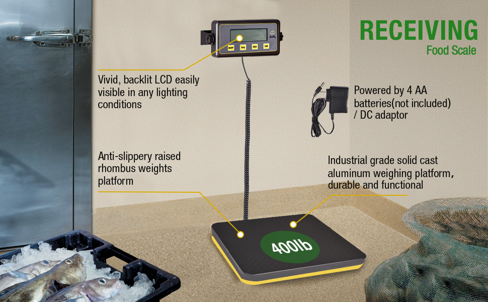 400lbs Commercial Scale Digital Receiving Scale with Anti-Slip Aluminum Platform, High Accuracy Food Scale with Hold/Tare/Auto-Off, Kitchen Scale with LCD Display for Restaurant/Cater
