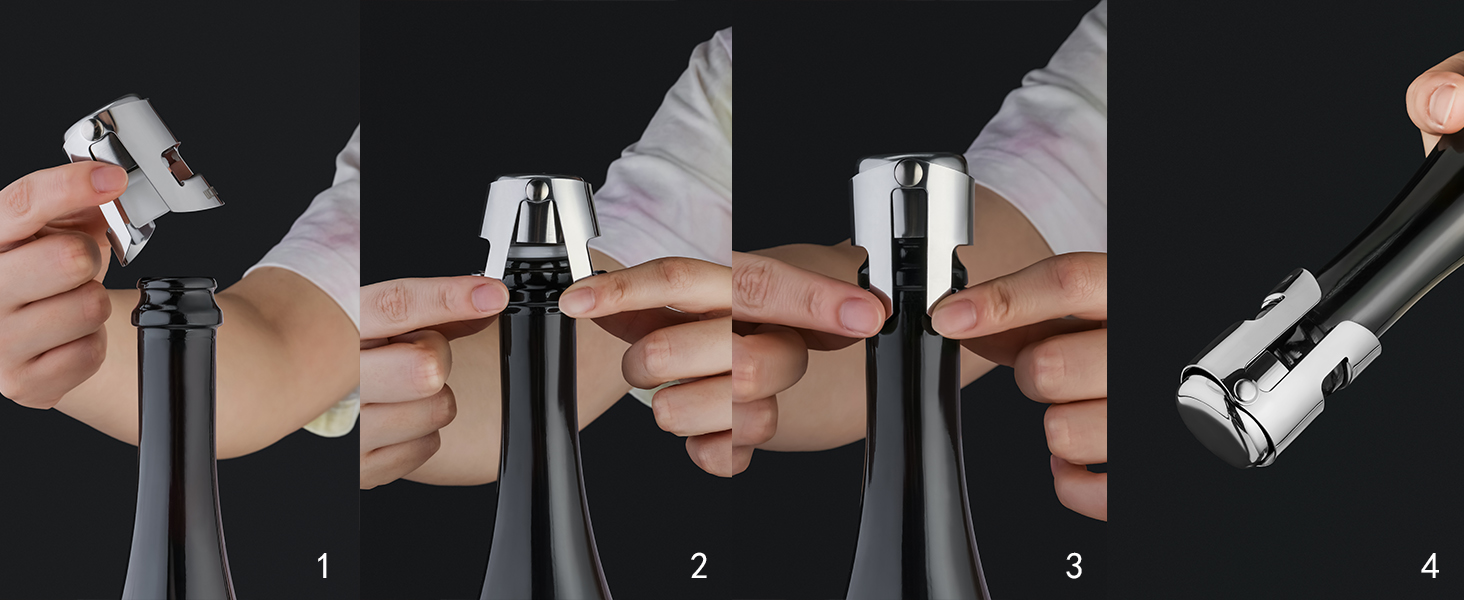 WOTOR Champagne Stoppers Stainless Steel, Prosecco Bottle Stopper with Food Grade Silicone, Reusable Champagne Cork & Saver, Leak proof Keep Fresh (Silver, 2 Pack)