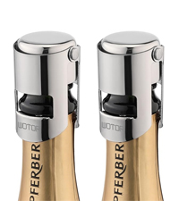 WOTOR Champagne Stoppers Stainless Steel, Prosecco Bottle Stopper with Food Grade Silicone, Reusable Champagne Cork & Saver, Leak proof Keep Fresh (Silver, 2 Pack)