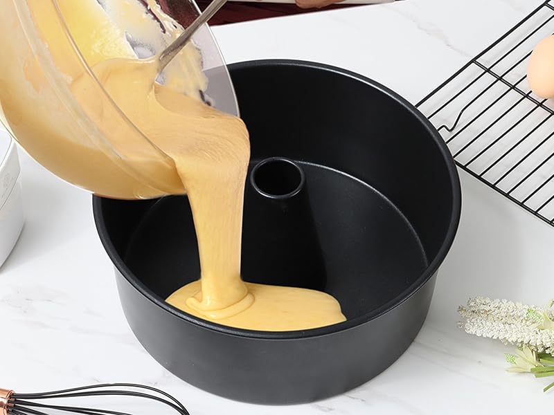LIANYU 10 Inch Angel Food Cake Pan, Black Nonstick Tube Pan for Baking Pound Cake, Deep Chiffon Mold with Stainless Steel Core, Easy to Release, Leak Proof