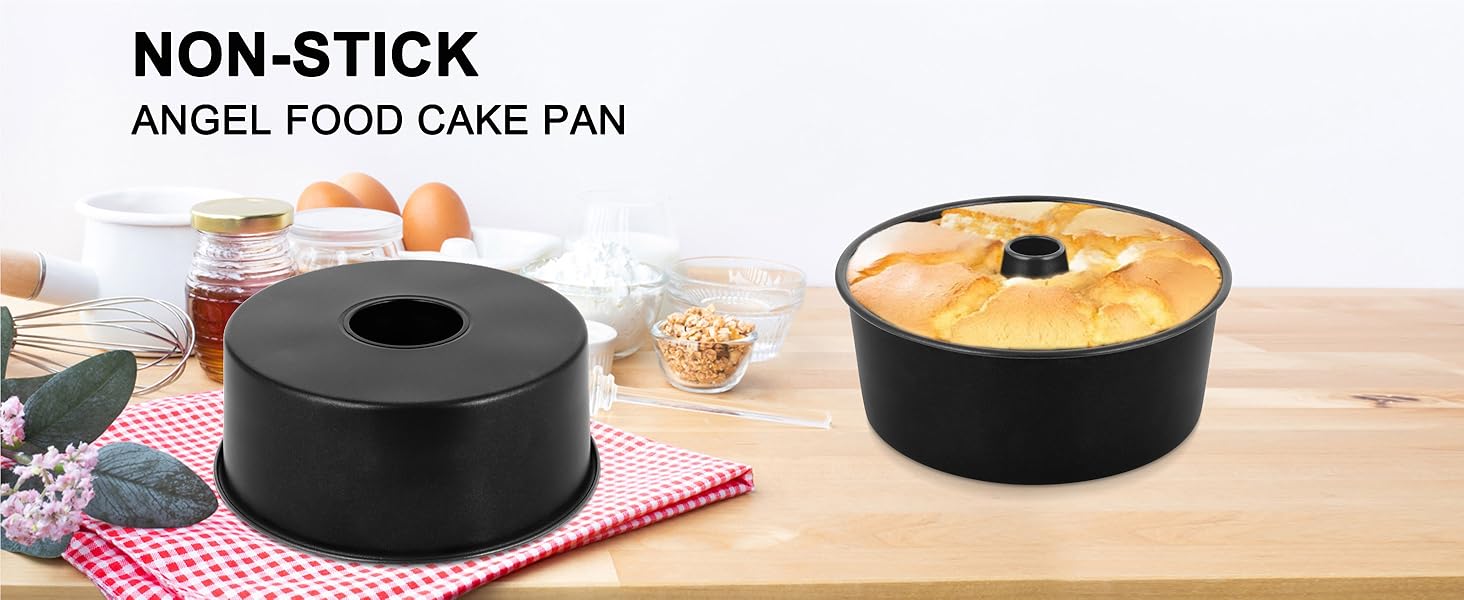 LIANYU 10 Inch Angel Food Cake Pan, Black Nonstick Tube Pan for Baking Pound Cake, Deep Chiffon Mold with Stainless Steel Core, Easy to Release, Leak Proof