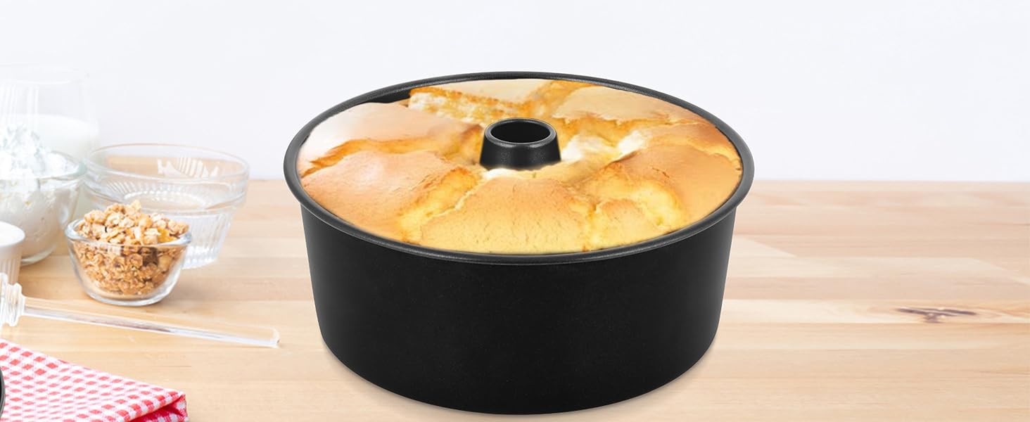 LIANYU 10 Inch Angel Food Cake Pan, Black Nonstick Tube Pan for Baking Pound Cake, Deep Chiffon Mold with Stainless Steel Core, Easy to Release, Leak Proof