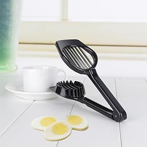 Egg Slicers Cutter, Stainless Steel Multifunction Slicing Mould, Handheld Mushroom Kiwi Divider Tomato Strawberry Cutter, 2.95 * 7.5inches (Black)