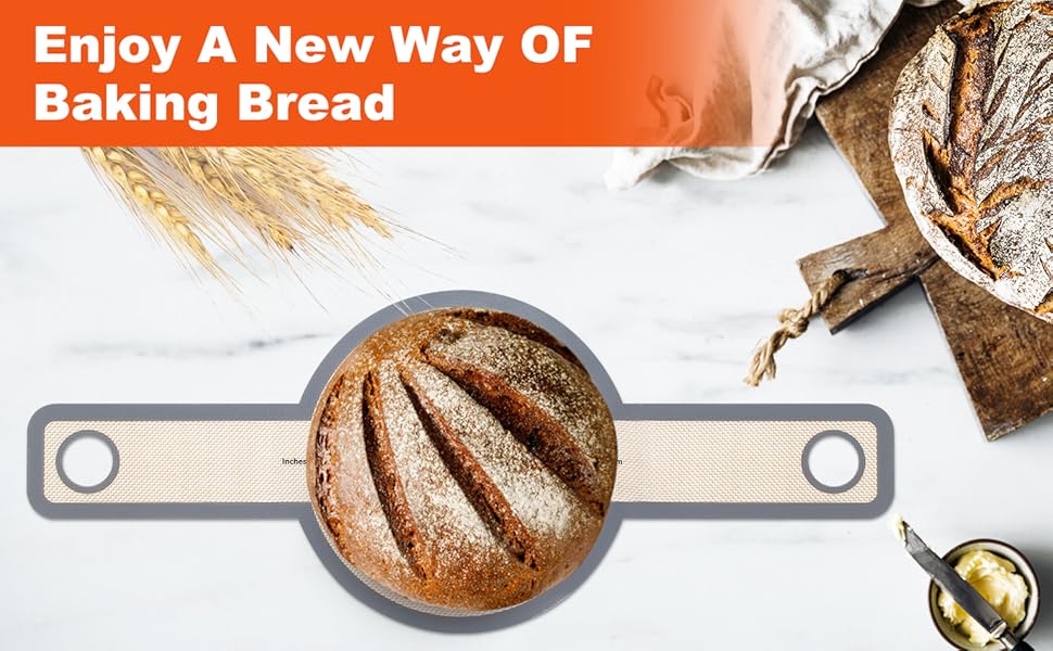 Silicone Bread Sling Dutch Oven - Best Japan Silicone. Non-Stick & Easy Clean Reusable Bread Baking Mat. With Extra Long Handles Baking Sheet Liner, 1 Grey pcs for Transferable Dough