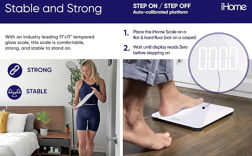 iHome Digital Scale, Bathroom Scale, Batteries Included, Scale Body Weight, Weight Scale, Bathroom Scales for Weight, Digital Scales for Body Weight (Black)