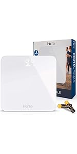 iHome Digital Scale, Bathroom Scale, Batteries Included, Scale Body Weight, Weight Scale, Bathroom Scales for Weight, Digital Scales for Body Weight (Black)
