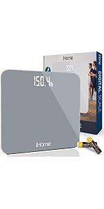 iHome Digital Scale, Bathroom Scale, Batteries Included, Scale Body Weight, Weight Scale, Bathroom Scales for Weight, Digital Scales for Body Weight (Black)