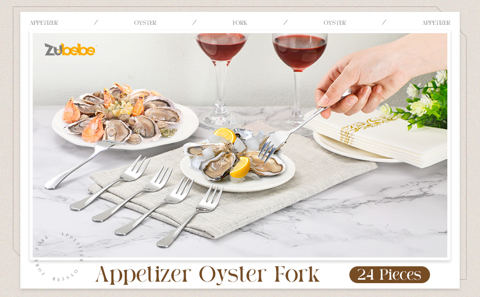 Zubebe 24 Pcs Oyster Fork Appetizer Seafood Forks Portable Stainless Steel dinnerware 3 Prong Fruit Small Cocktail Salad Dessert tableware for Tasting Crab Escargot Party Travel, 5.5 Inch Silver