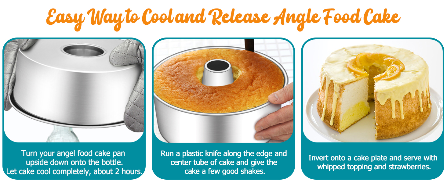 E-far Angel Food Cake Pan, 10-Inch Stainless Steel Tube Pan for Baking Pound Chiffon Cake, One-piece Design & Non-toxic, Dishwasher Safe
