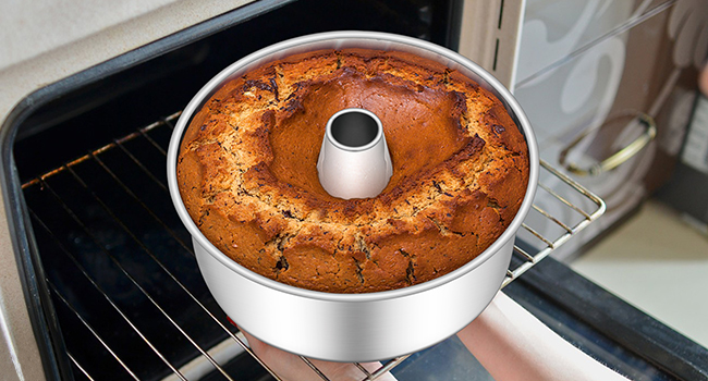 E-far Angel Food Cake Pan, 10-Inch Stainless Steel Tube Pan for Baking Pound Chiffon Cake, One-piece Design & Non-toxic, Dishwasher Safe