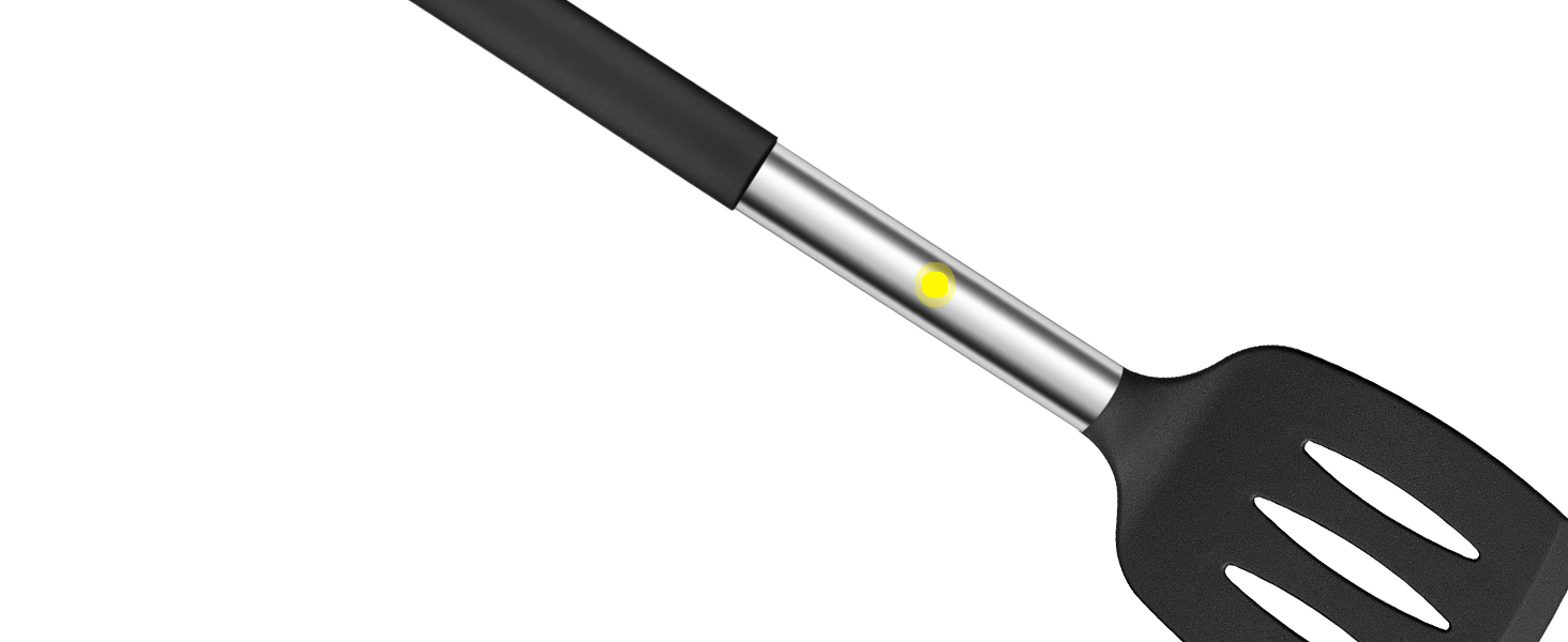 E-far Silicone Cooking Utensils Set, 7 Pcs Heat Resistant Kitchen Utensils with Stainless Steel Handle, Slotted Turner, Spoon, Soup Ladle, Pasta Server, Skimmer, Tongs for Nonstick Cookware, Black