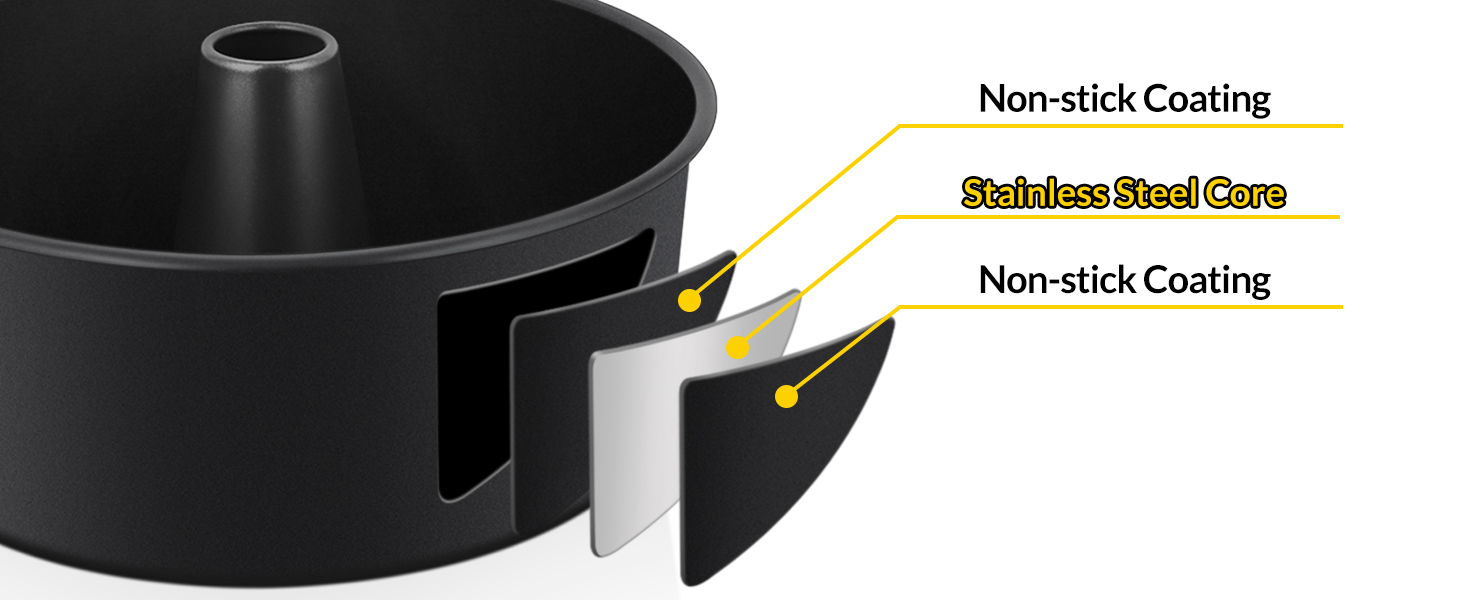 E-far Angel Food Cake Pan, 10-Inch Non-stick Tube Pan for Baking Pound Chiffon Cake, One-piece Design, Easy Release & Clean