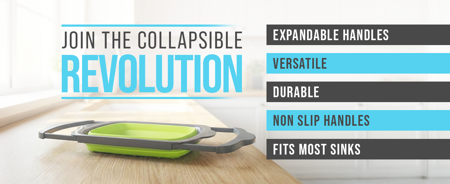 Comfify XL Large Kitchen Strainer - Collapsible Silicone Over-The-Sink Colander with Extendable Handles - Use with Pasta, Fruit, Berries & Veggie - 6 Quart - Gray