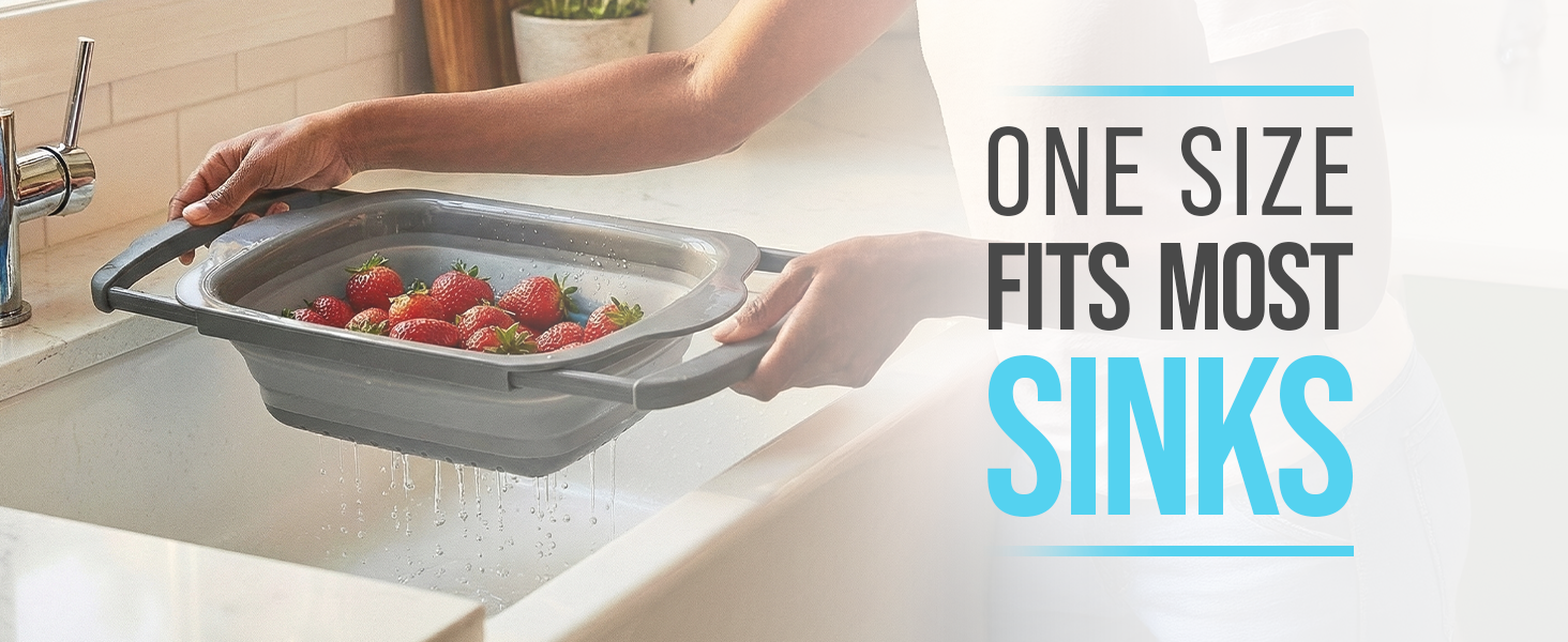 Comfify XL Large Kitchen Strainer - Collapsible Silicone Over-The-Sink Colander with Extendable Handles - Use with Pasta, Fruit, Berries & Veggie - 6 Quart - Gray