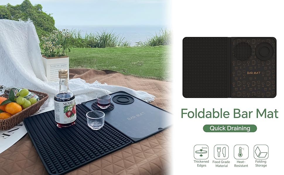 Bar Mat, Bar Accessories, Multifunctional Folding Cocktail Mat with Cutting Board, 18