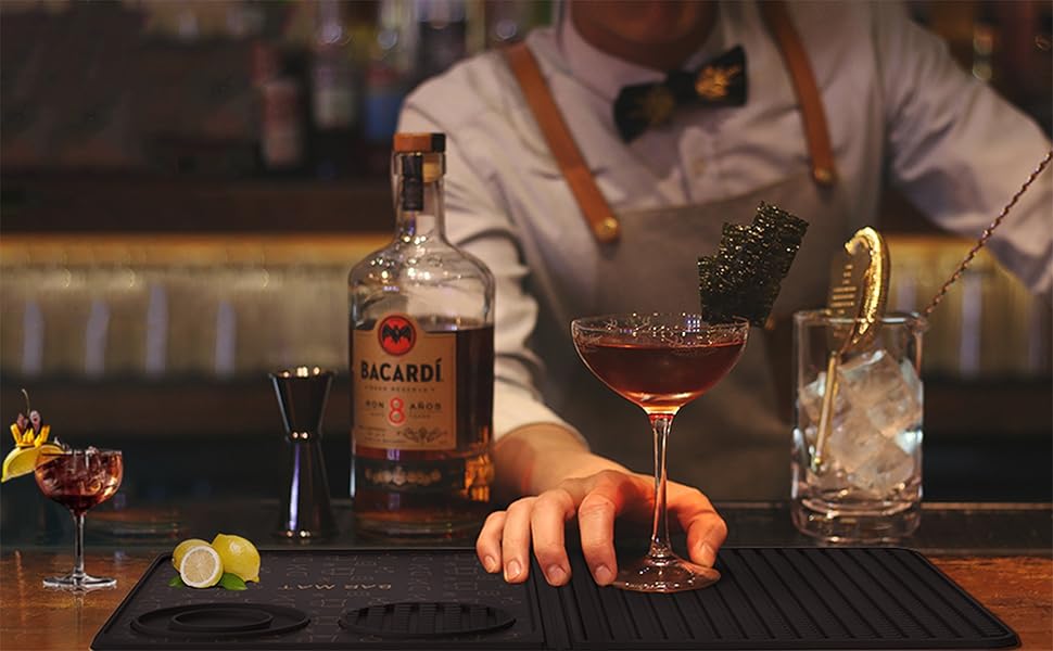 Bar Mat, Bar Accessories, Multifunctional Folding Cocktail Mat with Cutting Board, 18