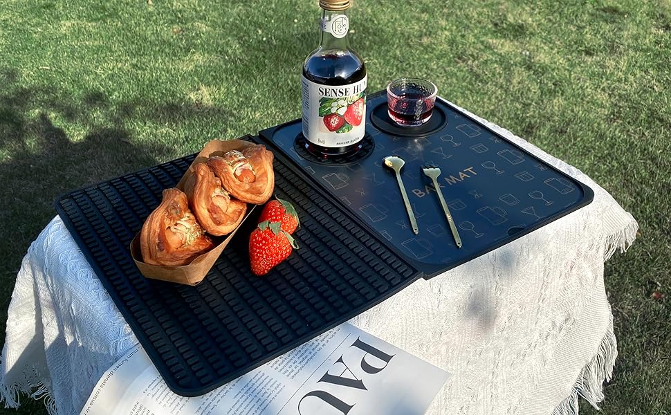 Bar Mat, Bar Accessories, Multifunctional Folding Cocktail Mat with Cutting Board, 18