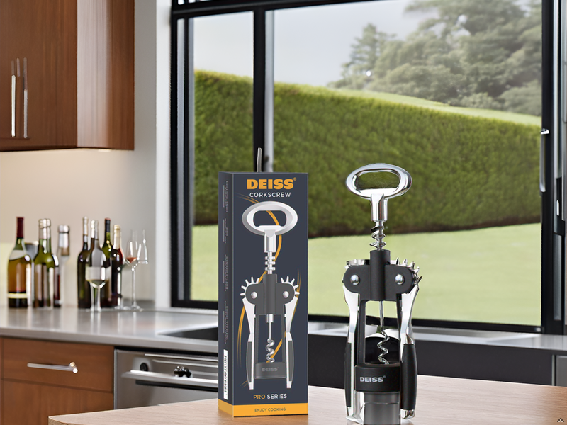 Deiss PRO Wing Corkscrew Wine Opener - 2 in 1 Wine Corkscrew and Beer Opener - The Easiest Way to Open Wine Bottle Corks - Reliable and Sturdy Wine Opener - Wine Bottle Opener