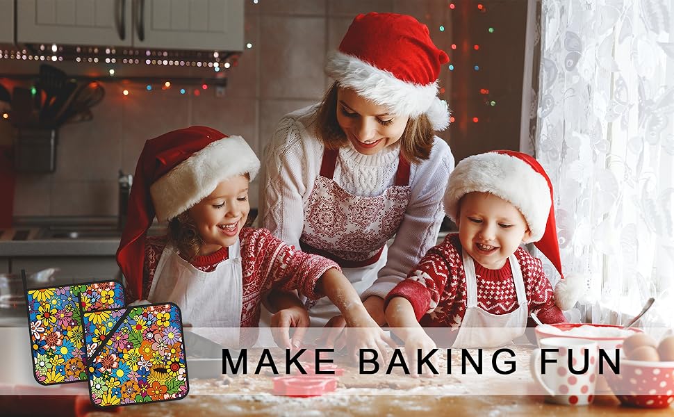 Abstract Hippie Flower Pot Holders Set of 2 Kitchen Heat Resistant Potholder for Microwave Cooking Baking Oven End Dishes and BBQ