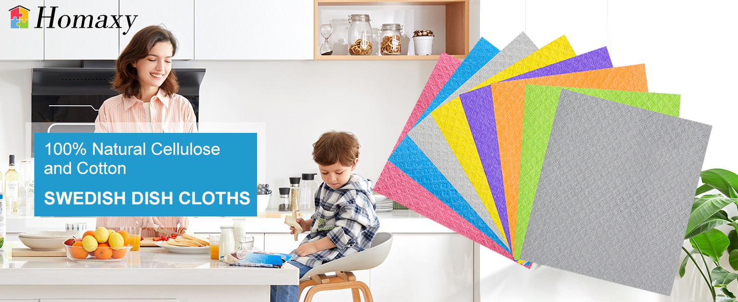 Homaxy Swedish Dishcloths for Kitchen, 10 Pack Reusable and Washable Cellulose Sponge Cloths Dish Towels, Absorbent and No Odor Paper Towels for Dishes ＆ Counters, Assorted