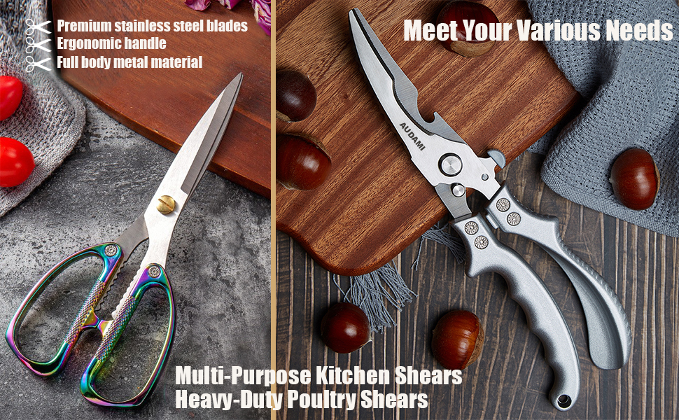 2-Piece Kitchen Shears Set, Heavy Duty Professional Poultry Meat Scissors,Multi-Purpose Stainless Steel, Dishwasher Safe