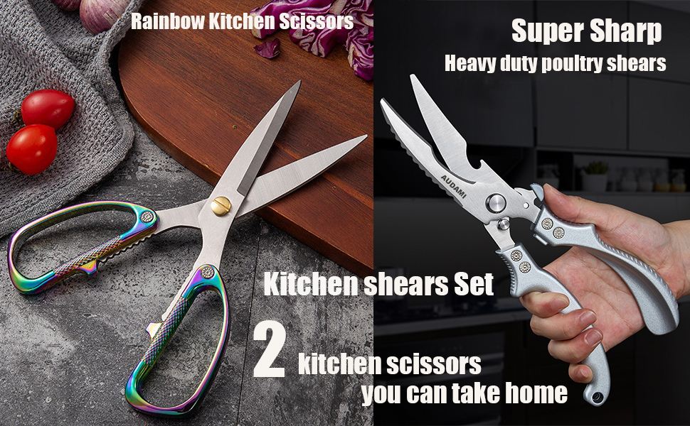 2-Piece Kitchen Shears Set, Heavy Duty Professional Poultry Meat Scissors,Multi-Purpose Stainless Steel, Dishwasher Safe