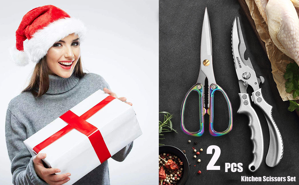 2-Piece Kitchen Shears Set, Heavy Duty Professional Poultry Meat Scissors,Multi-Purpose Stainless Steel, Dishwasher Safe