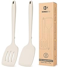 Pack of 2 Silicone Solid Turner, Non Stick Slotted Kitchen Spatulas, High Heat Resistant BPA Free Cooking Utensils, Ideal Cookware for Fish, Eggs, Pancakes(Stainless Steel Khaki)
