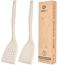 Pack of 2 Silicone Solid Turner, Non Stick Slotted Kitchen Spatulas, High Heat Resistant BPA Free Cooking Utensils, Ideal Cookware for Fish, Eggs, Pancakes(Stainless Steel Khaki)