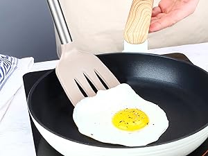 Pack of 2 Silicone Solid Turner, Non Stick Slotted Kitchen Spatulas, High Heat Resistant BPA Free Cooking Utensils, Ideal Cookware for Fish, Eggs, Pancakes(Stainless Steel Khaki)