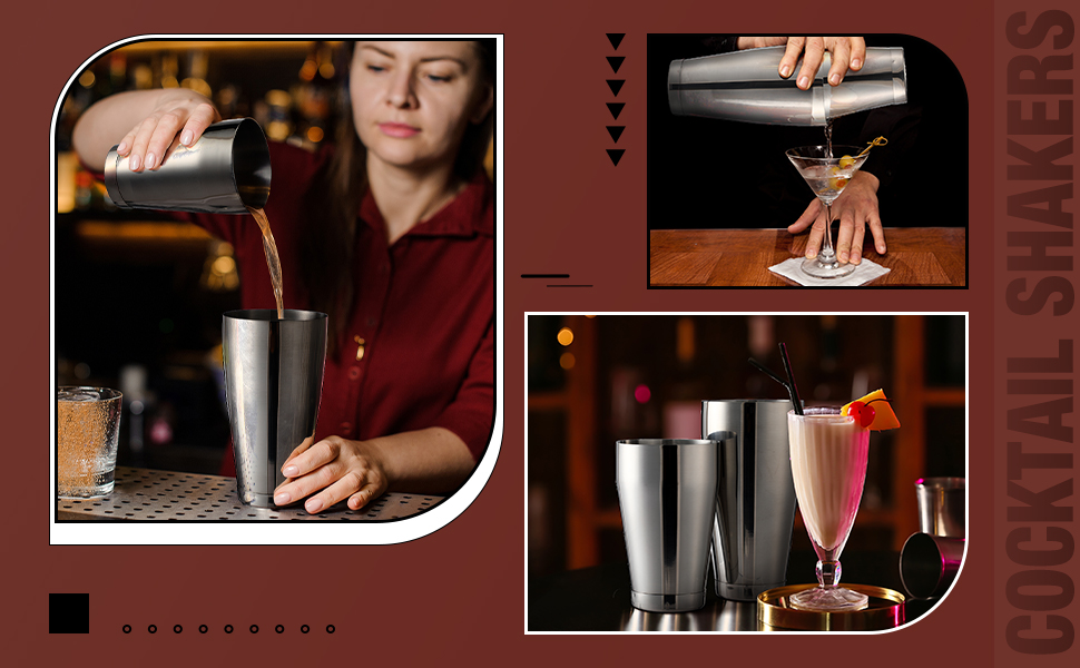 Lallisa 10 Pieces Cocktail Shakers Professional Bar Boston Shaker Set Stainless Steel Martini Shaker Drink Mixer Basic Tools Weighted Shake Metal Can for Bartenders, 18 Oz, 28 oz(Silver)