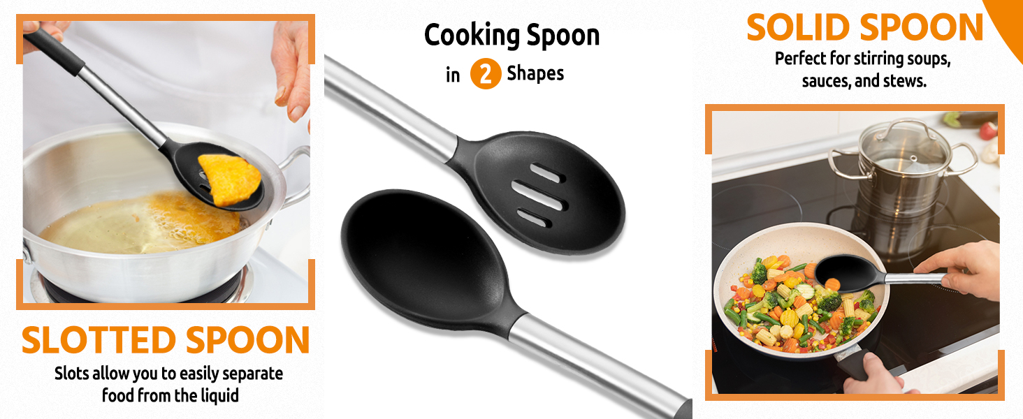 E-far Cooking Utensils Set of 4, Silicone Kitchen Utensils for Non-stick Cookware, Heat Resistant & Non-toxic Slotted Spatula Solid Spoon Turner for Flipping Mixing Serving Basting(Black)