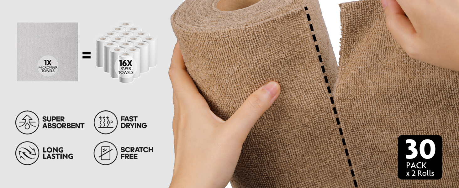 Fantasticlean Microfiber Cleaning Cloth Roll -60 Pack, Tear Away Microfiber Towels, 12