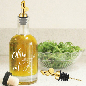 WAFJAMF 2 Pcs Weighted Stainless Steel Bottle Pourers, Self Closing Olive Oil Dispenser Spout, Auto Flip Feature Liquor Pour Spouts for Pours Liquid, Olive Oil, Wine, Vinegar (Gold)