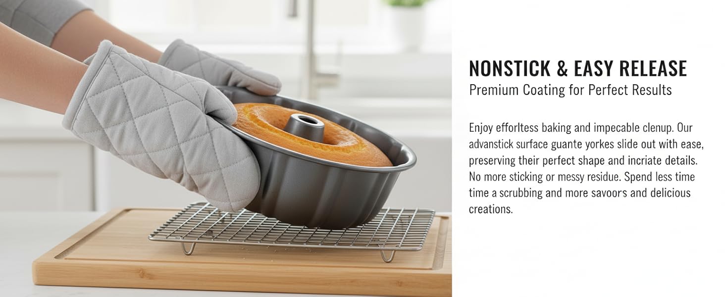 10-Inch Nonstick Cake Pan, Fluted Tube Pan for Pound Cakes, Muffins, Angel Food Cake, Coffee Cake, and More – Easy Release, Dishwasher Safe, Oven Safe, Heavy Duty