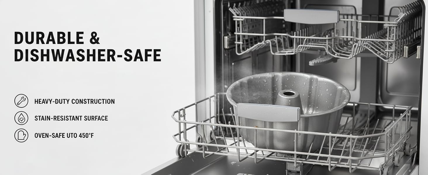 10-Inch Nonstick Cake Pan, Fluted Tube Pan for Pound Cakes, Muffins, Angel Food Cake, Coffee Cake, and More – Easy Release, Dishwasher Safe, Oven Safe, Heavy Duty