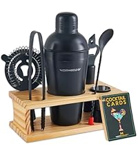 Modern Mixology Cocktail Shaker Set - 8 Piece Bartender Kit on Quality Pine Stand | Complete Cocktail Kit Gift Set | Top Bartender Gifts for Men | Leak Proof Design (Gold)