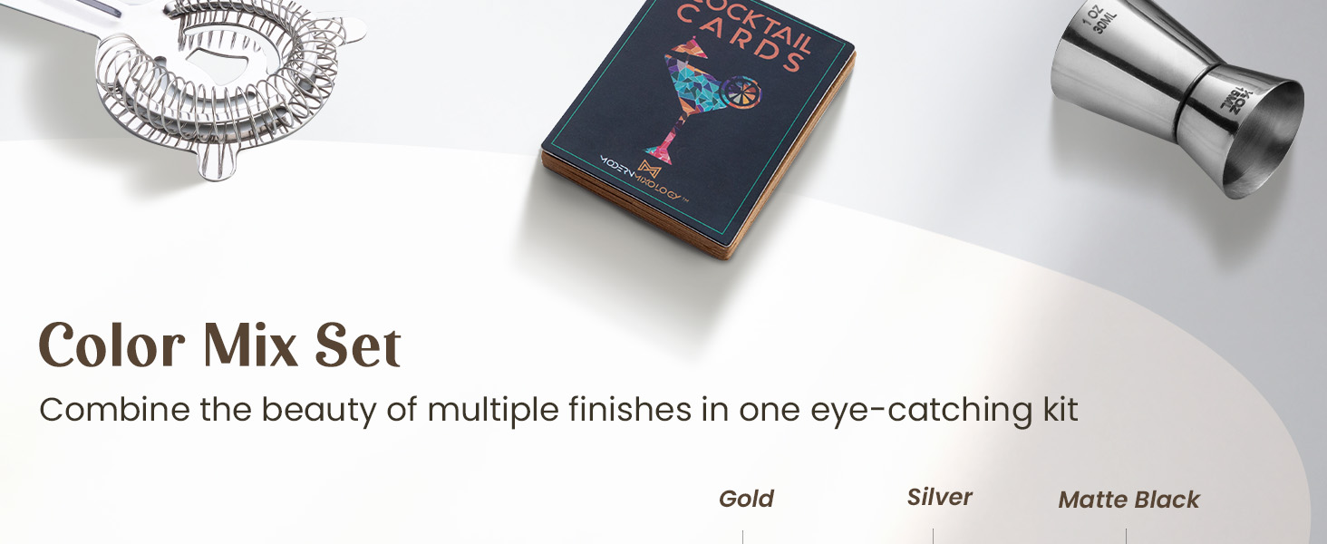 Modern Mixology Cocktail Shaker Set - 8 Piece Bartender Kit on Quality Pine Stand | Complete Cocktail Kit Gift Set | Top Bartender Gifts for Men | Leak Proof Design (Gold)