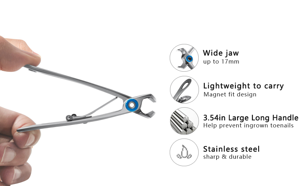 Extra Large Long Handle Toenail Clippers - 17mm Wide Jaw Opening Heavy Duty for Thick Toenails, Seniors, Men, Adults