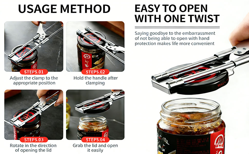 LYW Jar Openers,Adjustable Multifunctional Stainless Steel Can Opener,Stainless Steel Can Opener Bottle Jar Lid Gripper Household Kitchen Tool, Manual Jar Bottle Opener Kitchen Accessories