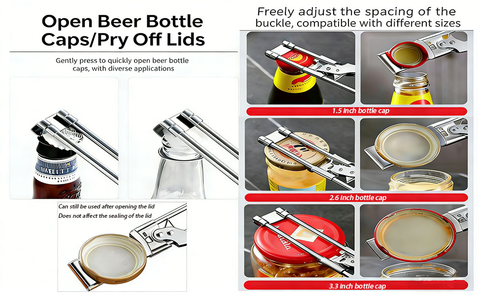 LYW Jar Openers,Adjustable Multifunctional Stainless Steel Can Opener,Stainless Steel Can Opener Bottle Jar Lid Gripper Household Kitchen Tool, Manual Jar Bottle Opener Kitchen Accessories