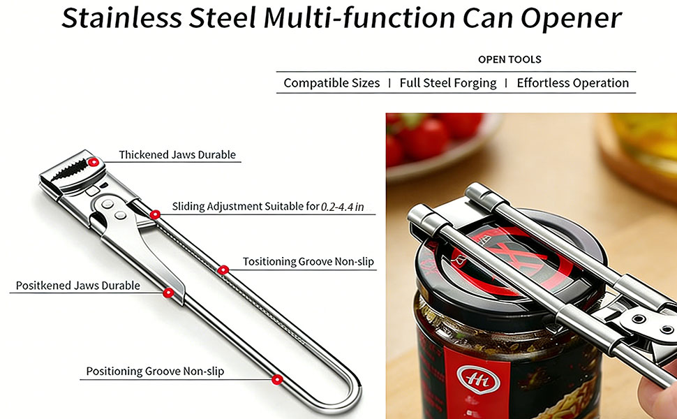 LYW Jar Openers,Adjustable Multifunctional Stainless Steel Can Opener,Stainless Steel Can Opener Bottle Jar Lid Gripper Household Kitchen Tool, Manual Jar Bottle Opener Kitchen Accessories