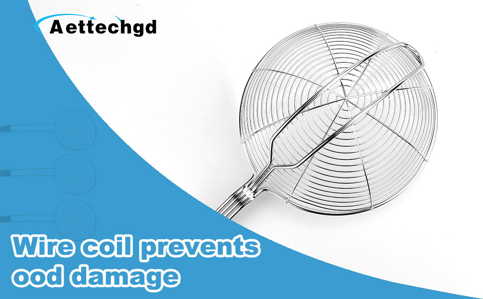 Steel Spider Strainer Skimmer Ladle, Strainer Spider Skimmers for Kitchen Cooking and Frying, Premium Strainer Spoon Diameter: 5.4Inch, Total Length: 15.4Inch